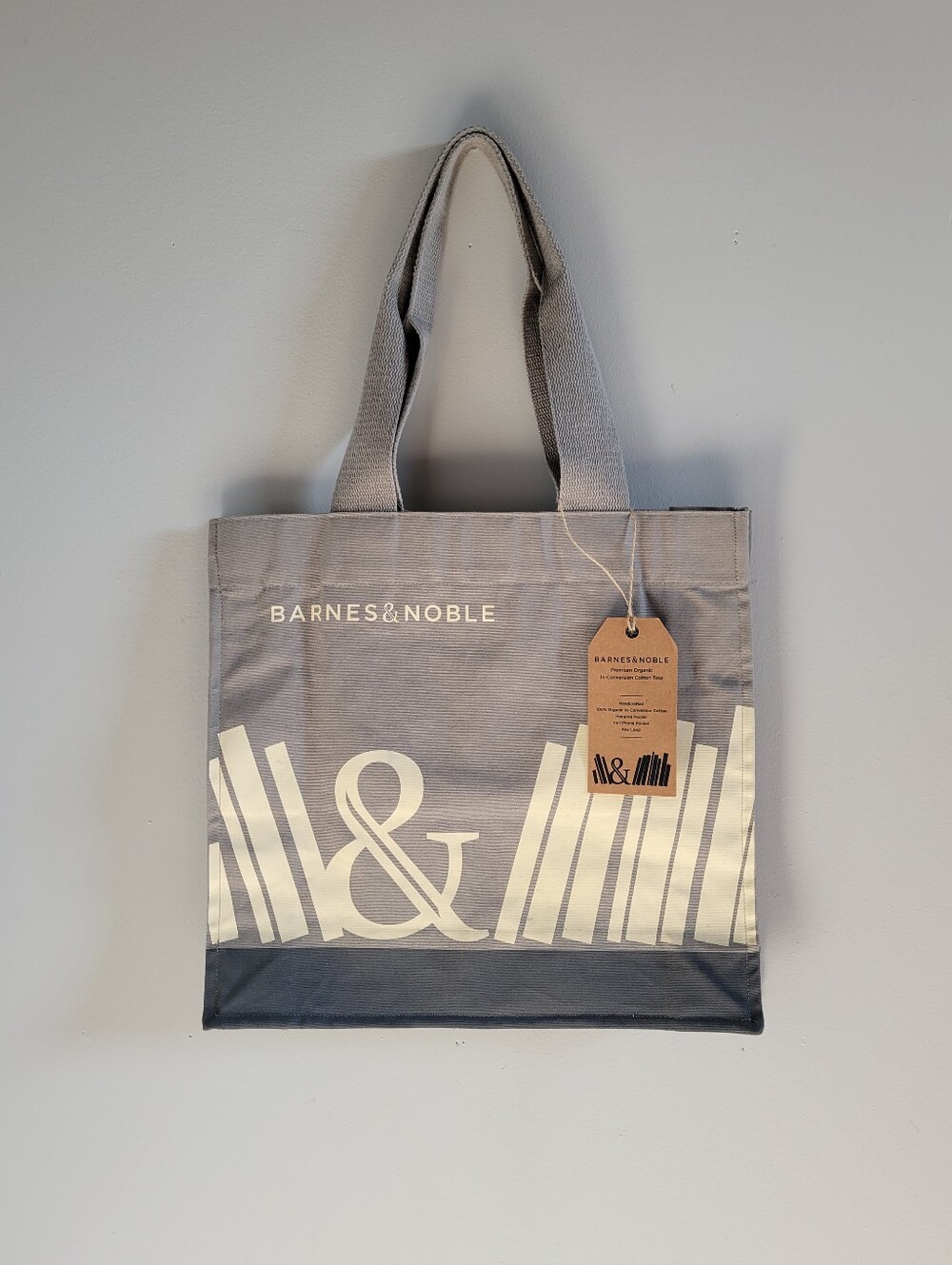 Barnes & Noble Exclusive 100% Organic Cotton Grey Canvas Tote 15” x 14”